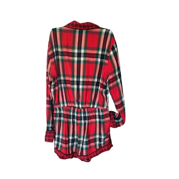 Victoria’s Secret Flannel Plaid One Piece PJ Shorts Romper Medium - Picture 3 of 8